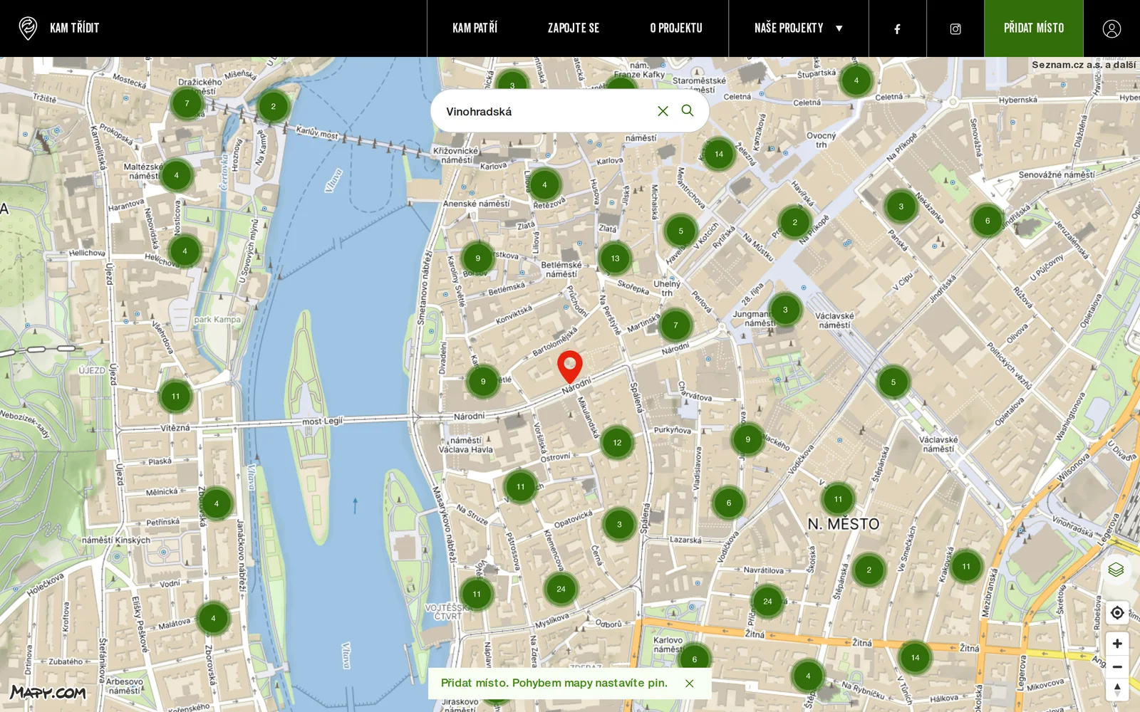 Pick mode: a red pin fixed in the middle of the map with the hint to move the map to set the pin